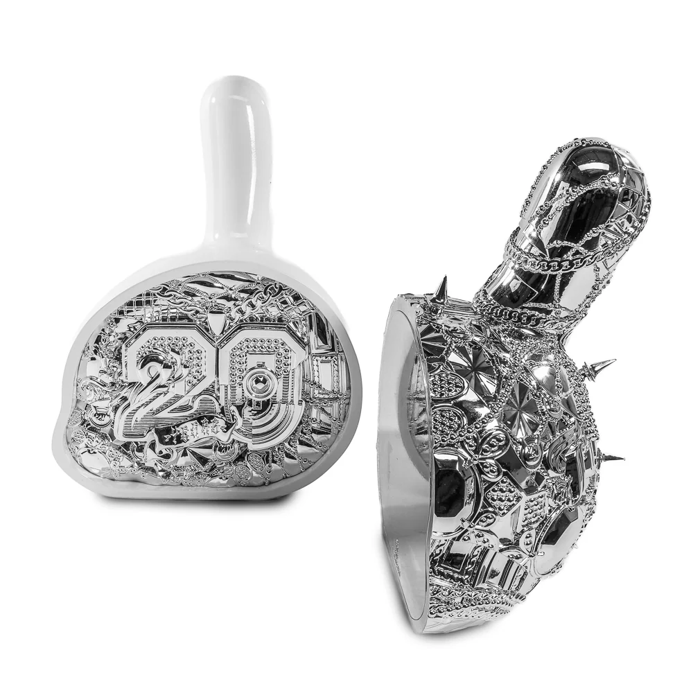 20th Anniversary Dunny Head 12" Art Figure - "Crown Jewels" by Tristan Eaton - White & Silver Edition (Limited Edition of 300) - Image 13